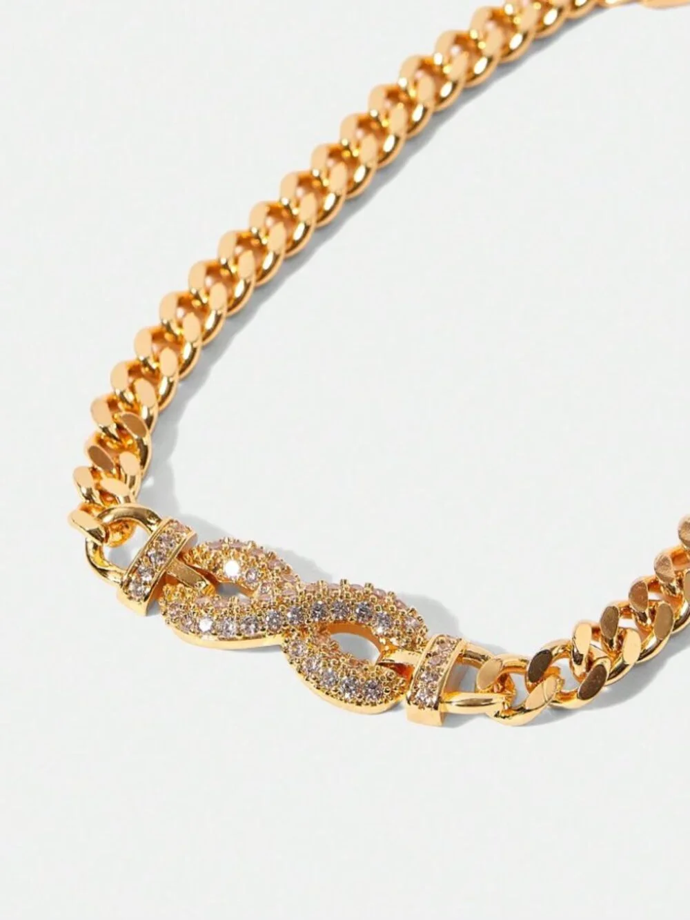 Gold Cuban Link Bracelet with Pave Crystal Accent
